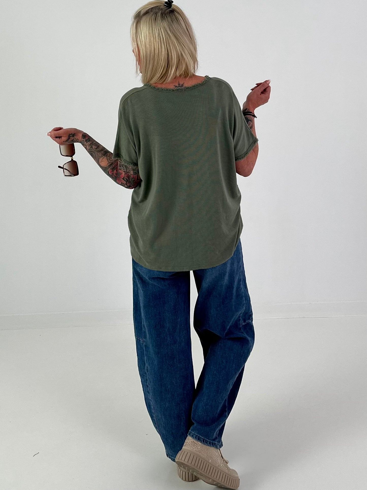 Ripp Shirt mit Fransendetails - khaki