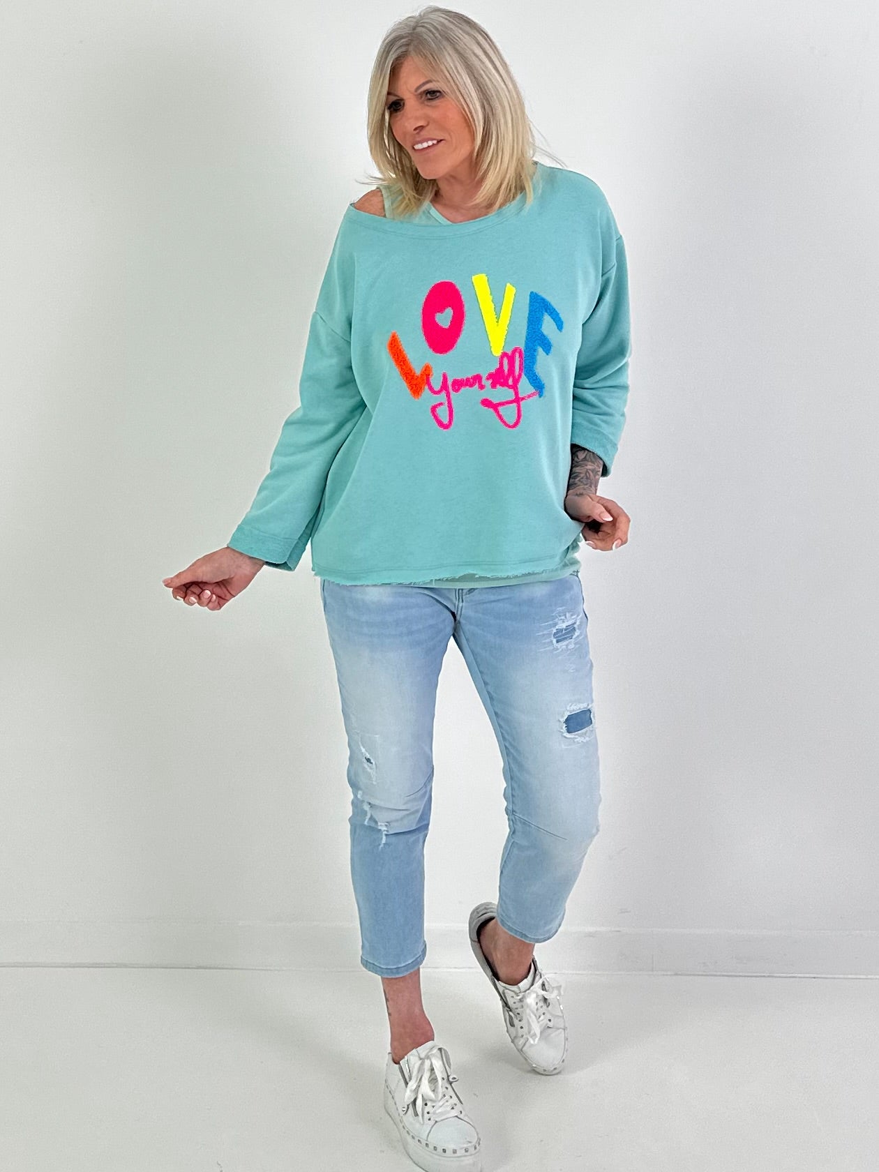 Sweater model "Love yourself" - watergreen