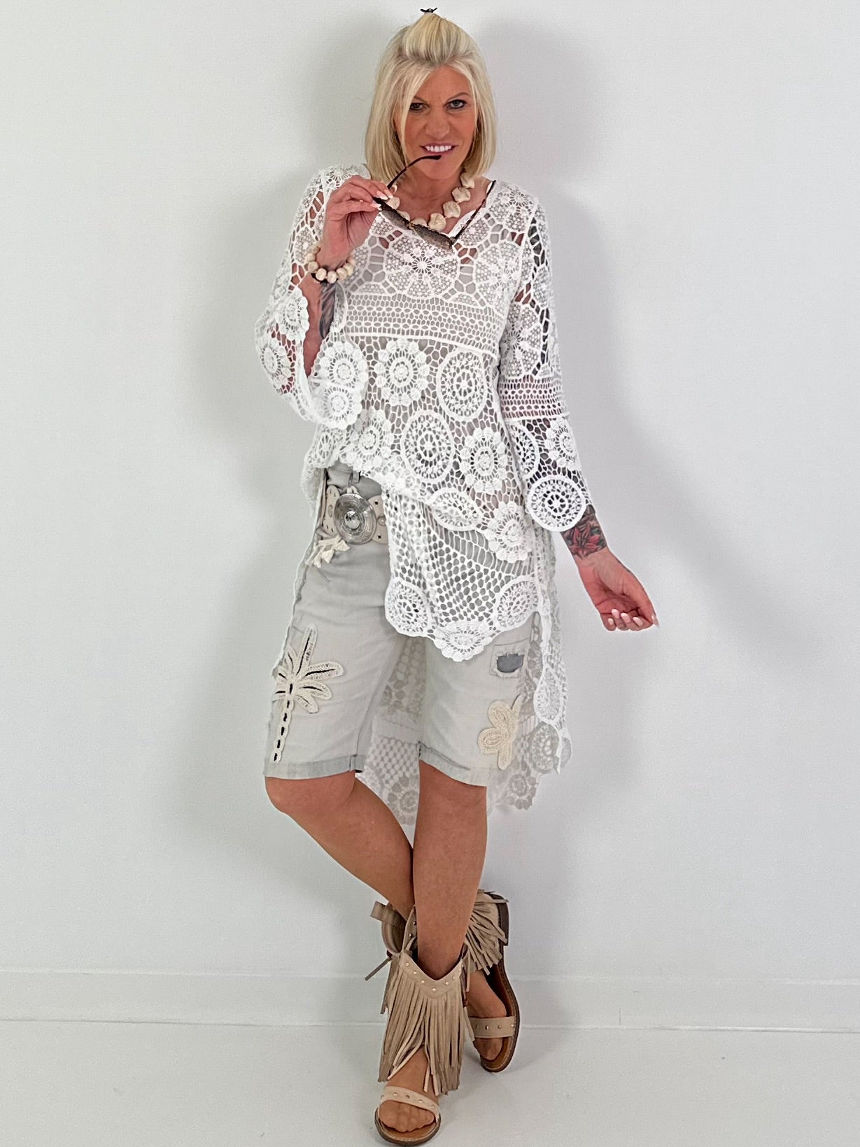 Crochet tunic with pattern - white