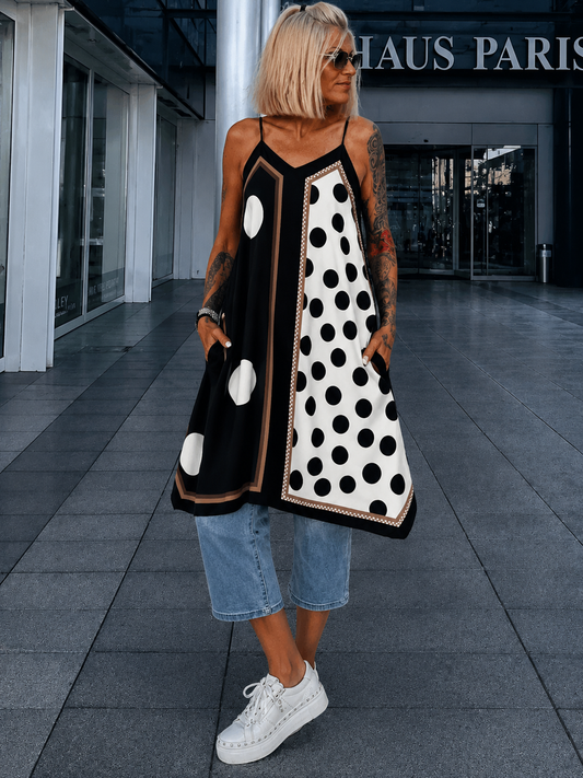 Luftiges Long Top / Kleid mit Muster - schwarz-mehrfarbig