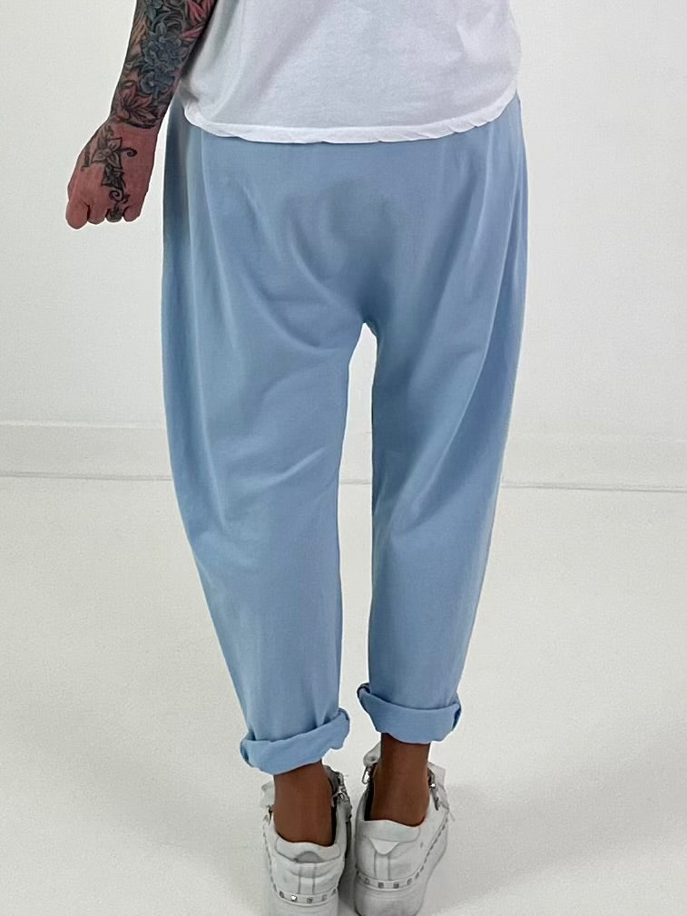 Baggy Trousers with Decorative Scarf - Light Blue