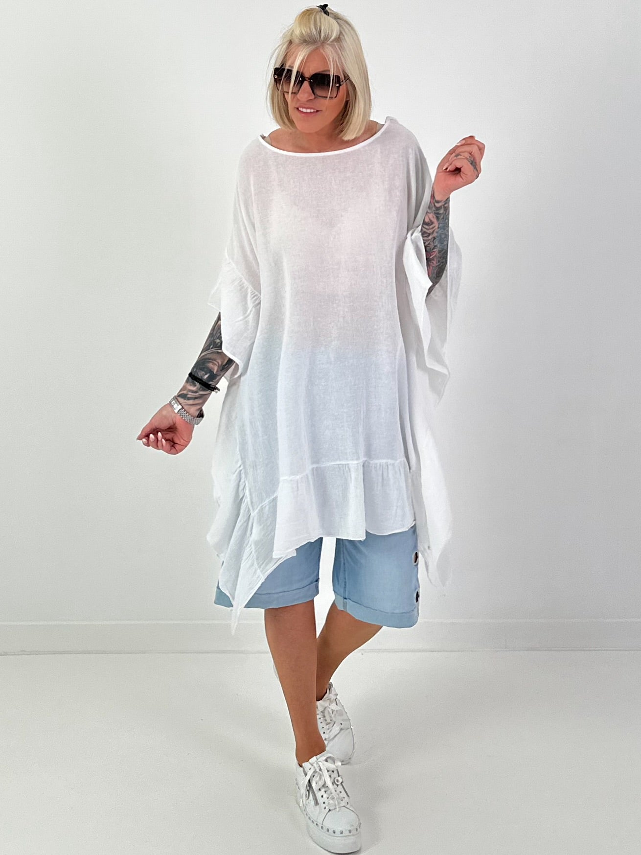 Tunic/Dress with Crocheted Back - White