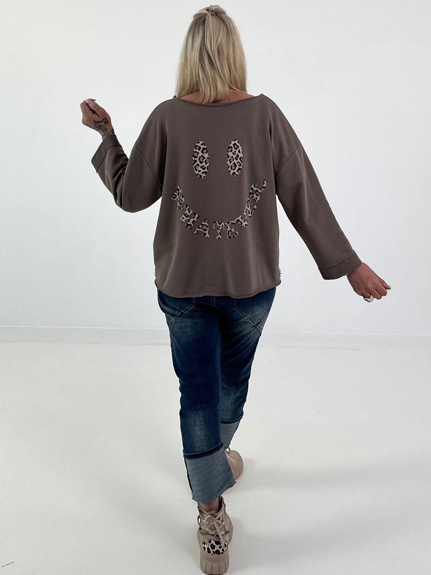 Sweatshirt mit Leo-Print - taupe