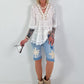 Boho tunic with embroidery and crochet details - white