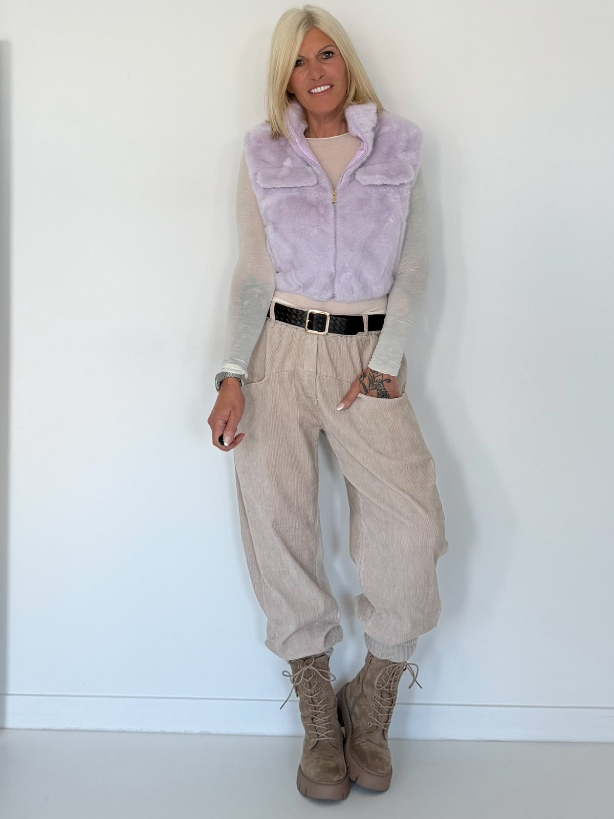 Bodywarmer in zachte imitatiebont-look - lila