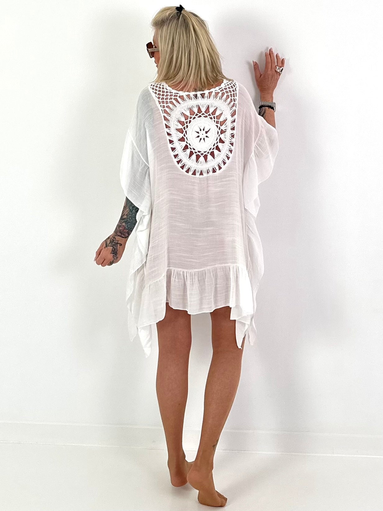 Ibiza Tunika mit Häkeleinsatz - weiss
