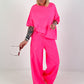 Short-sleeved sweater - neon pink