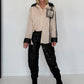 Hemdbluse mit Lederoptik-Elementen und Statement-Patch - beige