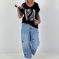 T-Shirt mit Leo Schuhprint - schwarz