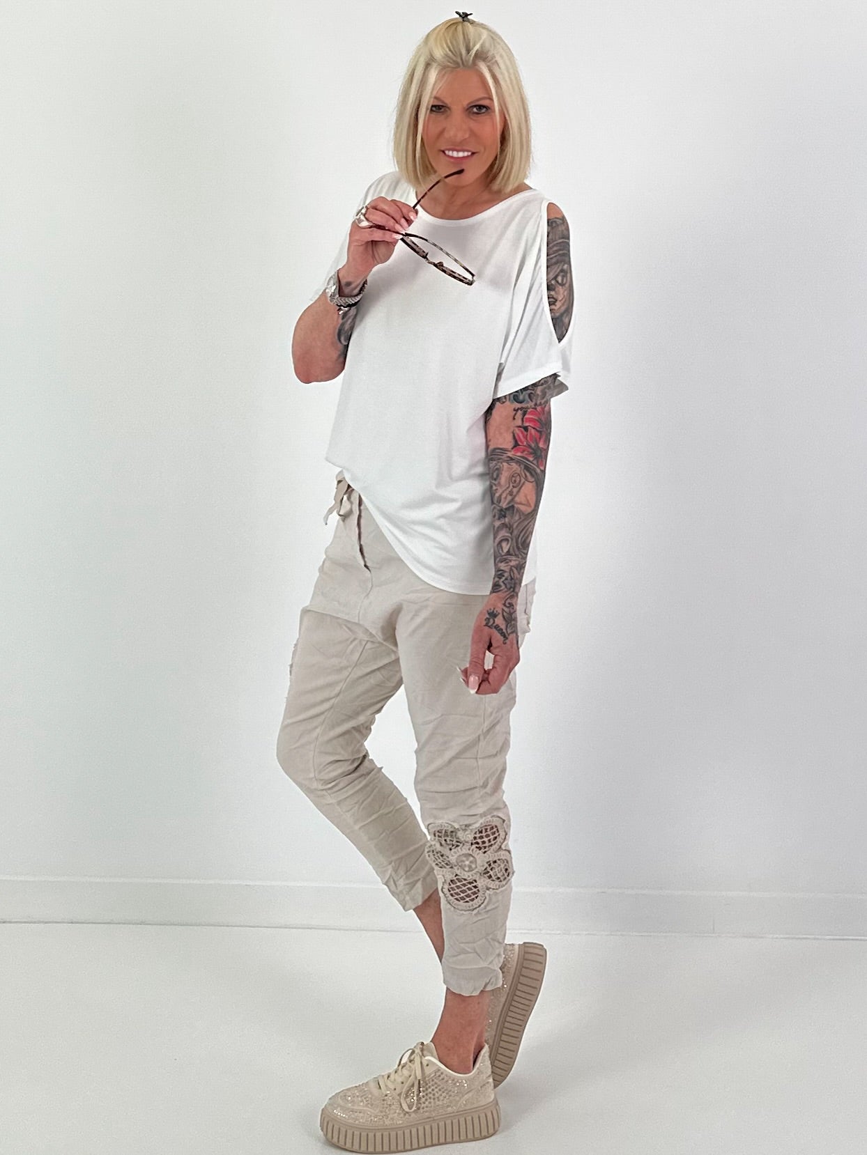 T-Shirt with Cut-Outs - White