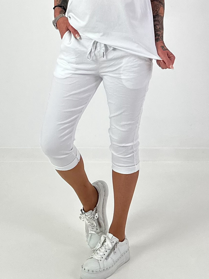Capri Pants with Tie Waist - White