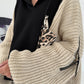 Oversized grofgebreide hoodie met sweat-inzetstuk - zwart-beige