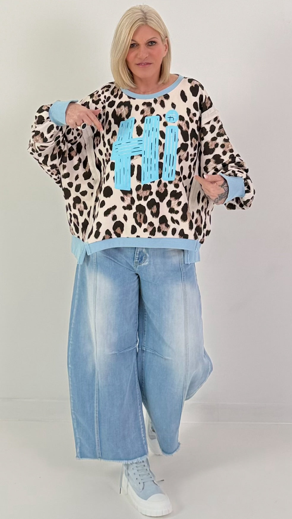 Oversized trui Leo Hi - beige-lichtblauw