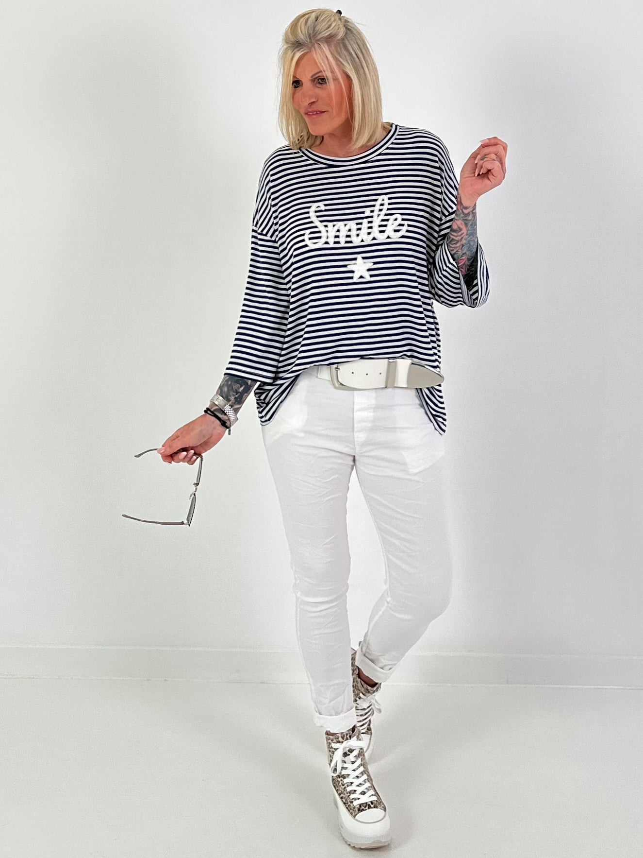Shirt mit Streifen Smile - dunkelblau-weiss