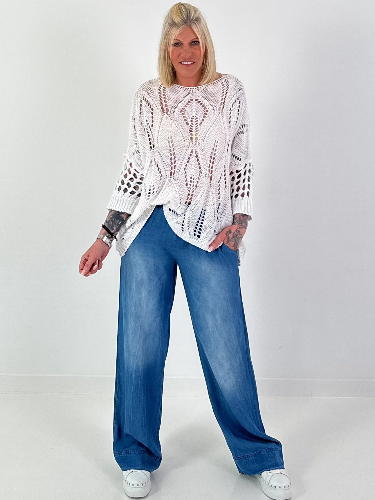 Häkelpullover mit Muster - weiss