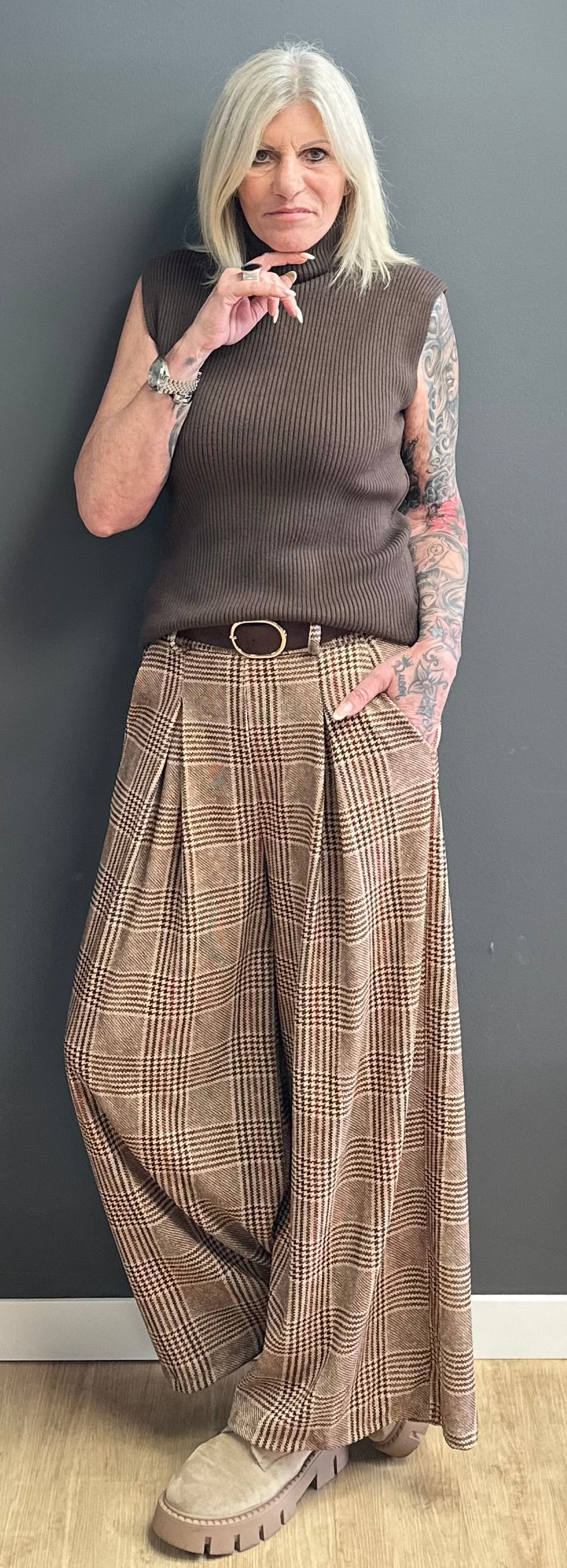 Checked Marlene trousers model "Check Class" - brown-multicoloured