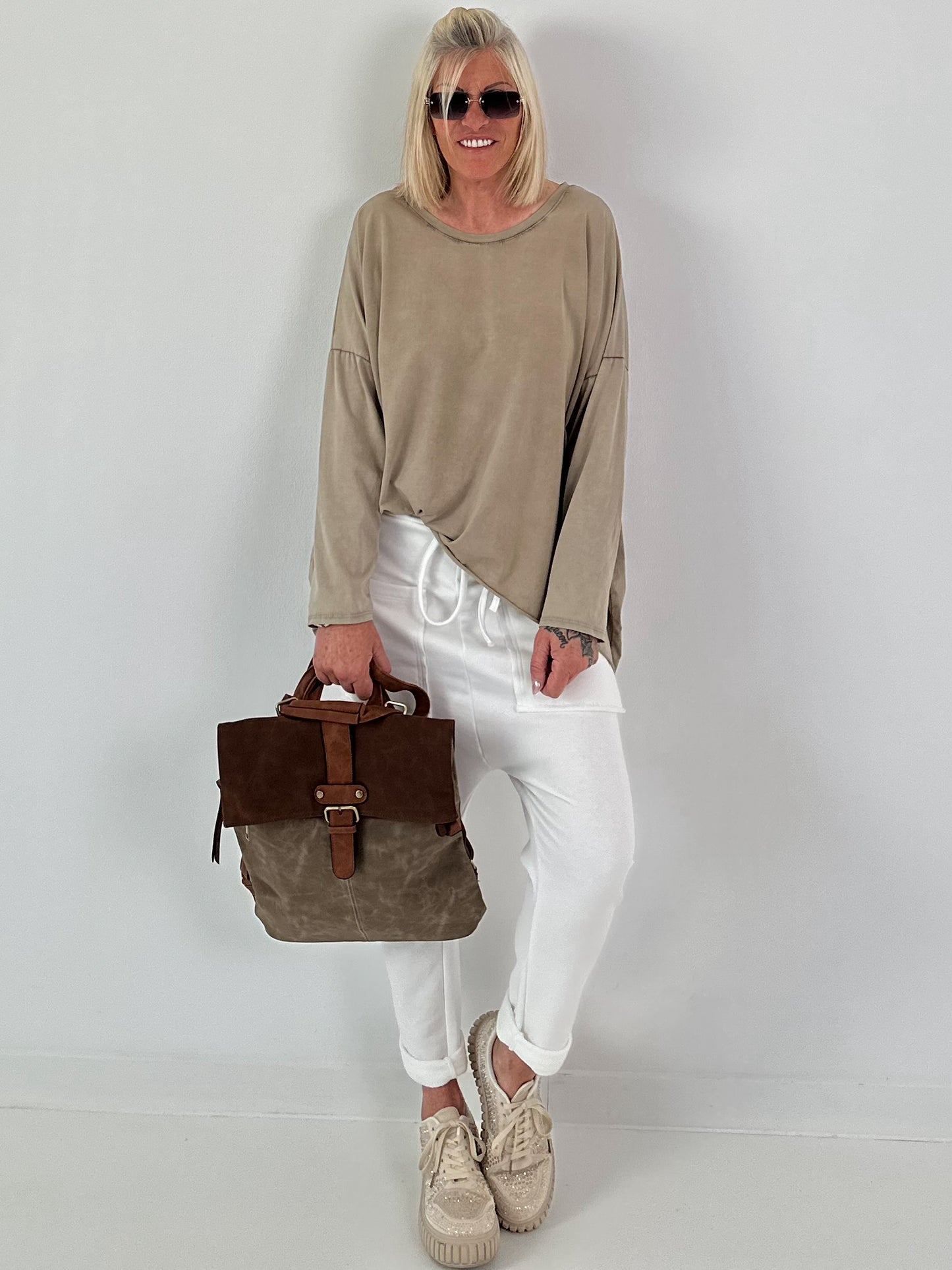 Sweatshirt Baggy mit aufgesetzten Taschen - weiss