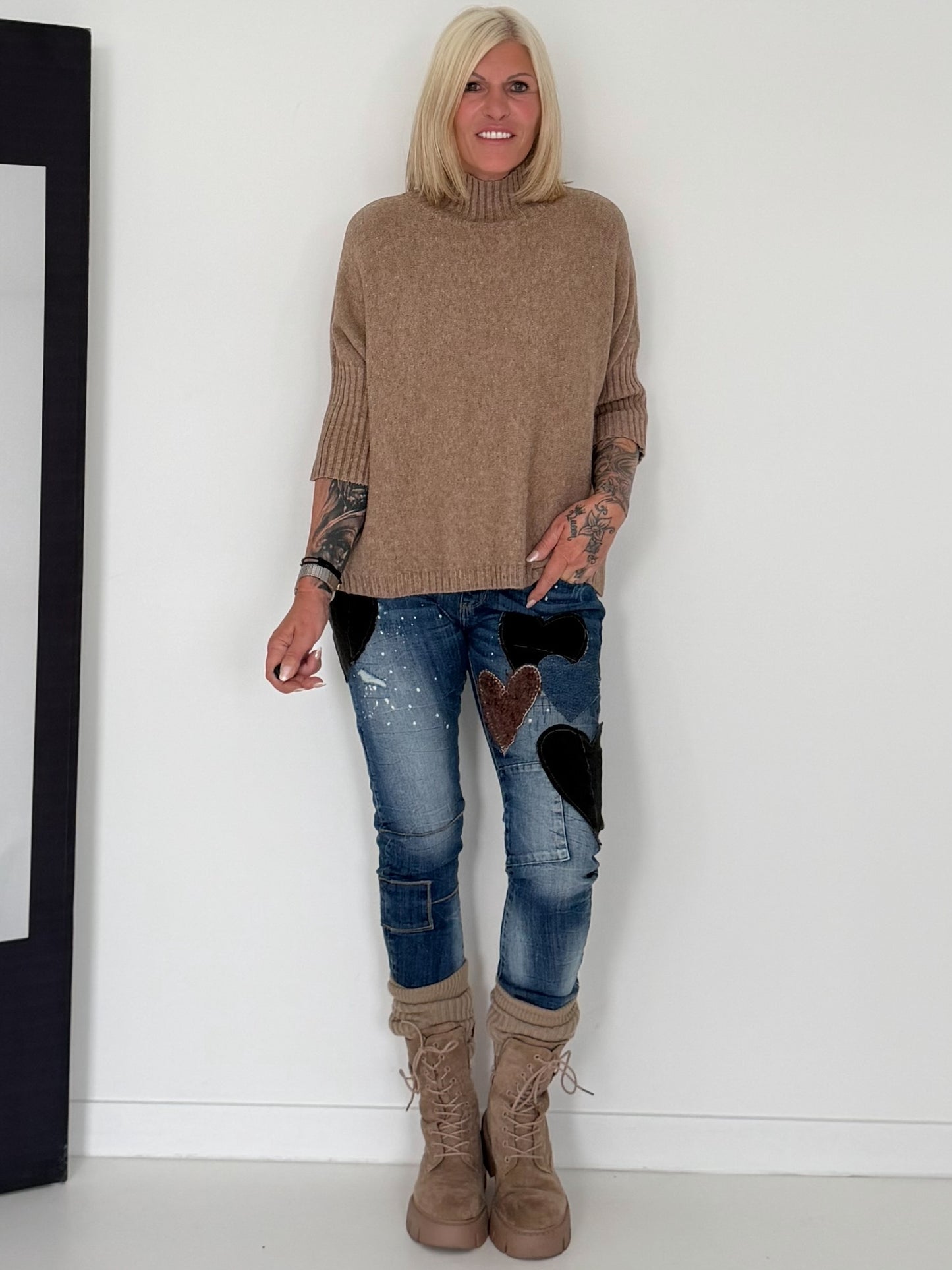 Strickpullover mit Turtleneck - taupe