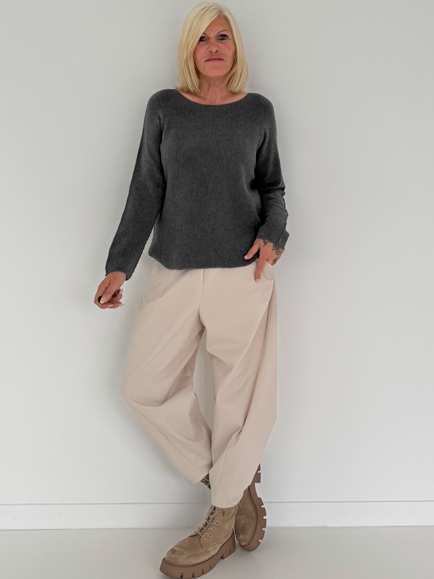 Weicher Basic Pullover - anthrazit