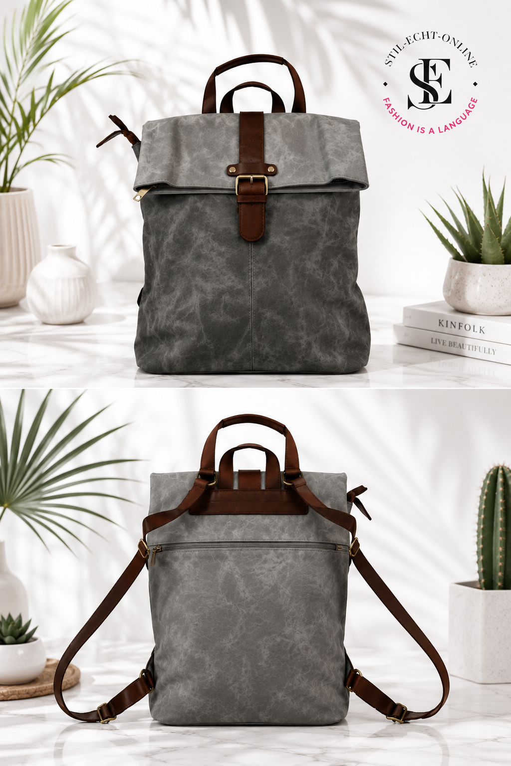 Backpack in vintage leather look - Gray