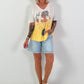 Fine knit T-shirt with print - white-yellow
