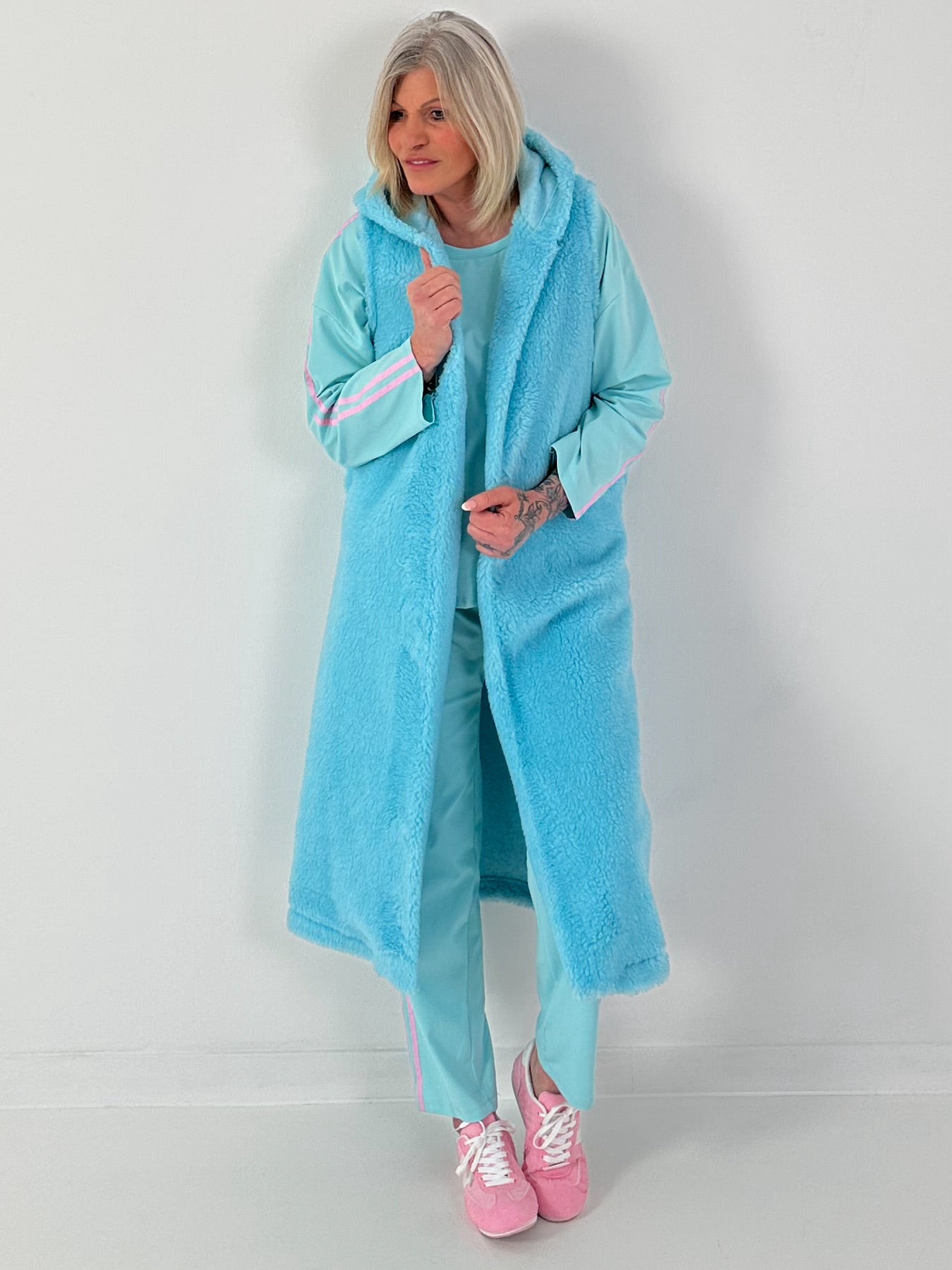 Long Teddy Weste - türkis