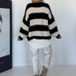 Strickjacke mit Blockstreifen - schwarz-beige
