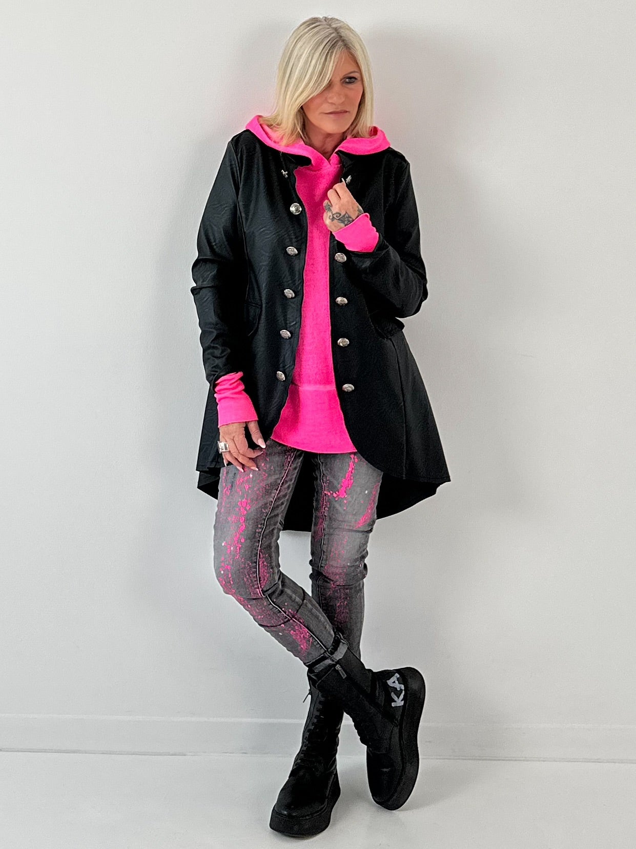 Militair jasje in lederlook model "Midnight Empress" - zwart