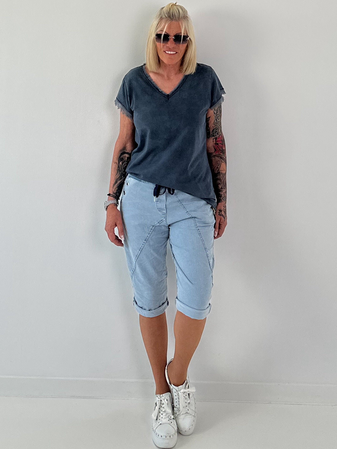 Frayed hem t-shirt - dark blue