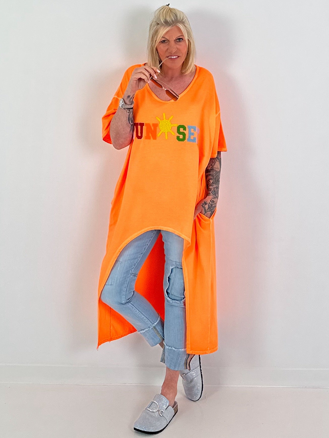 Oversized Long Shirt Sunset - neon orange