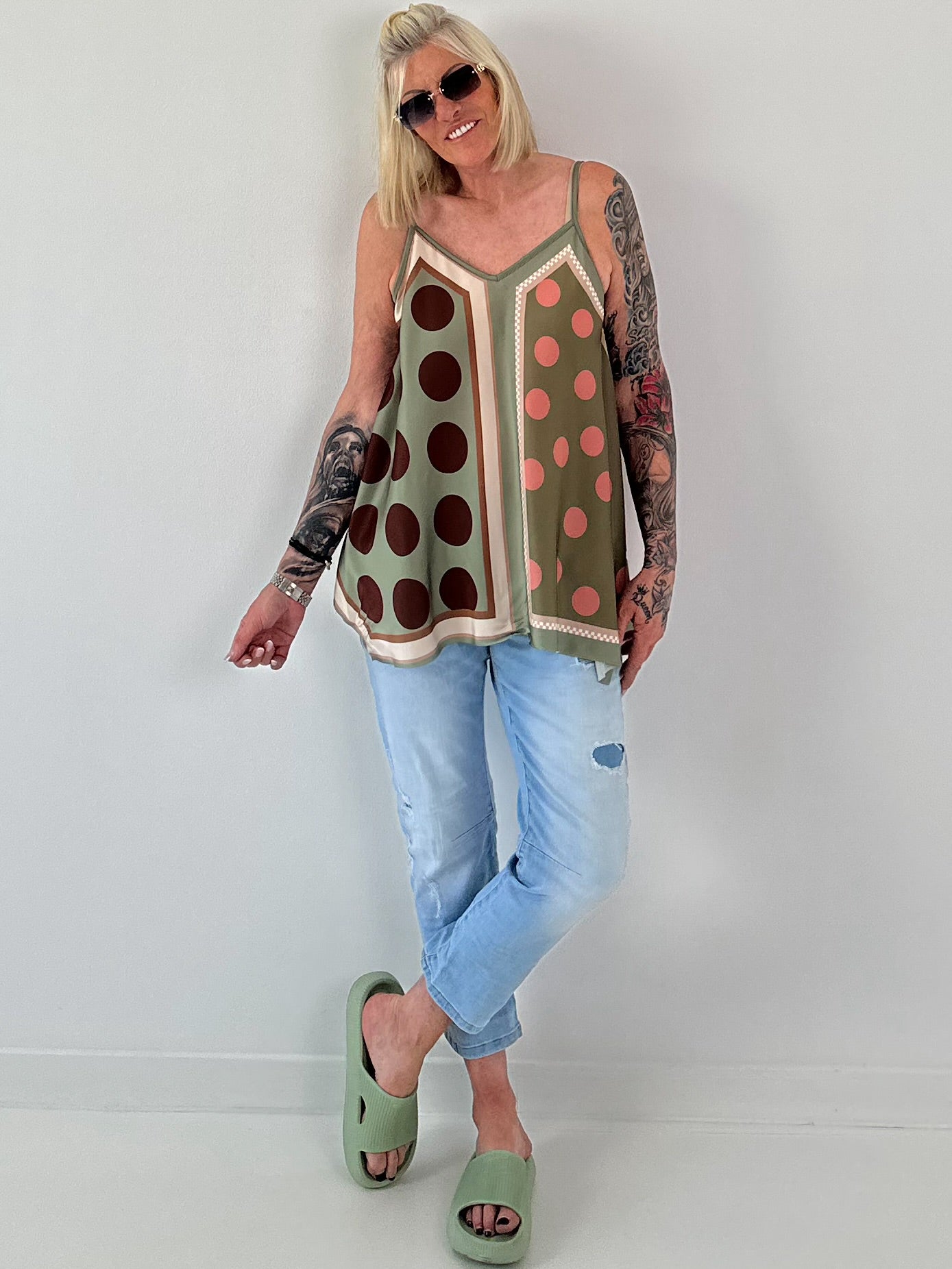 Luftiges Top mit Muster -  oliv - mehrfarbig