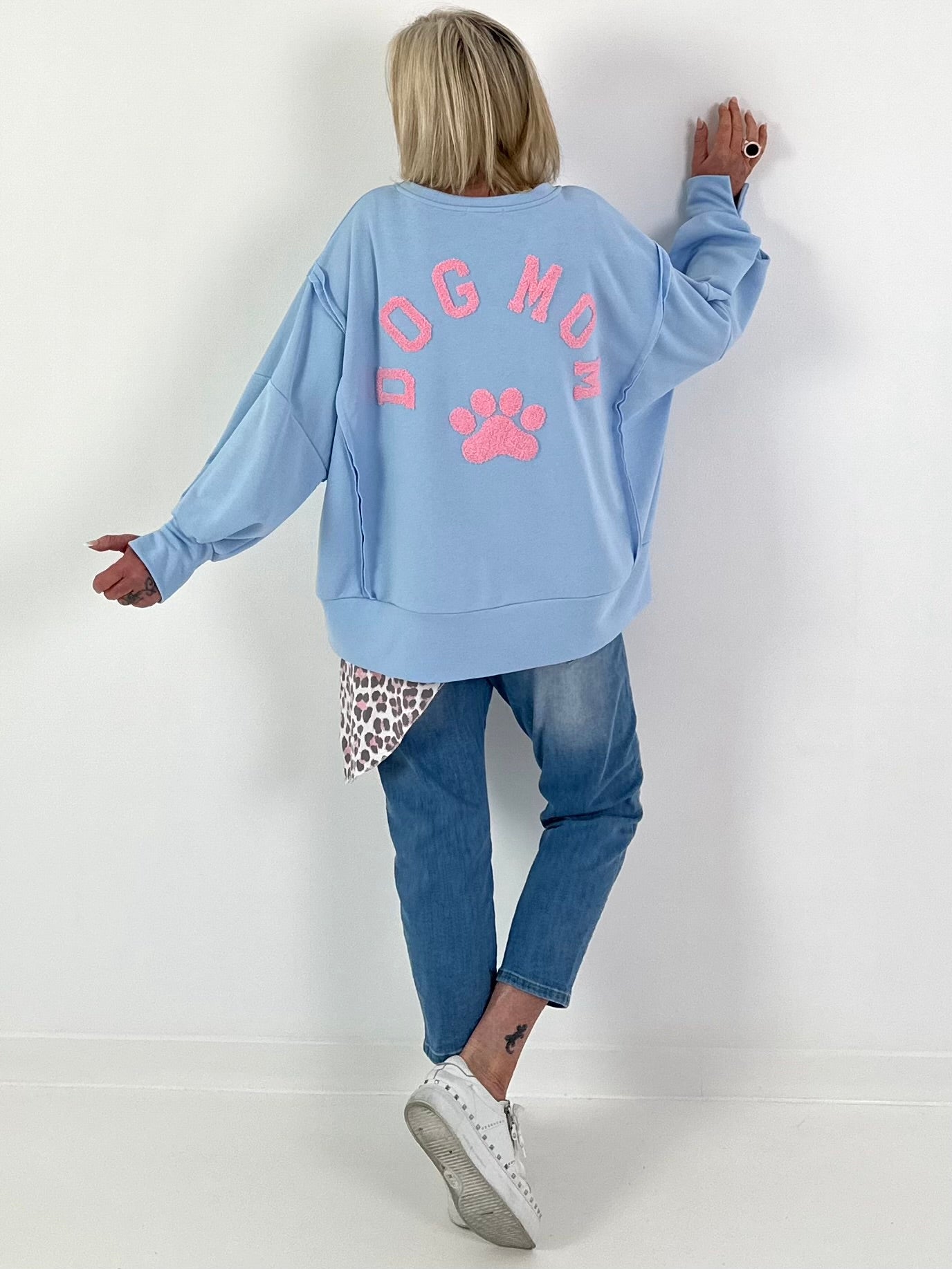 Oversized Sweater Dog Mom - Light Blue