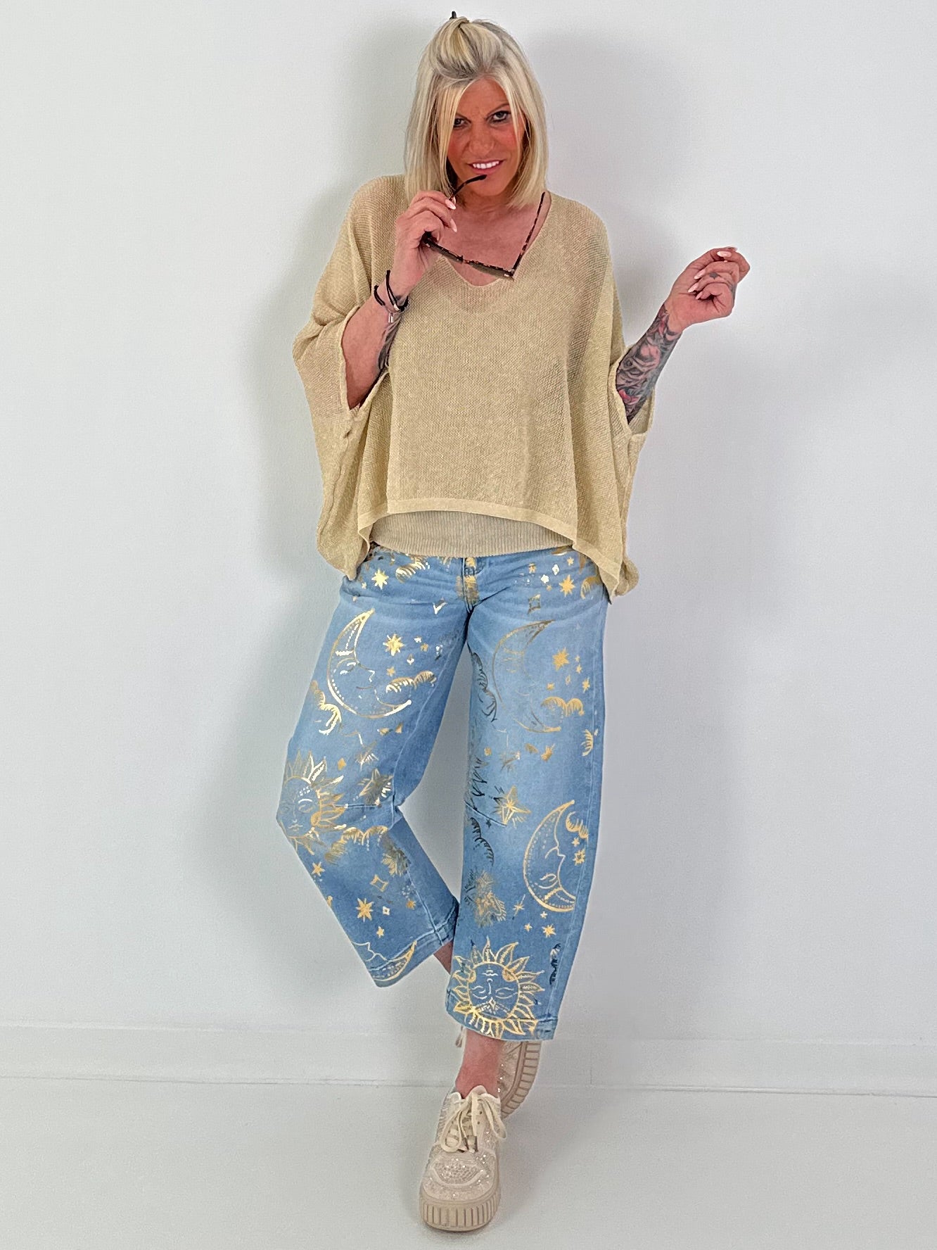 Strickpulli mit Lurex - beige