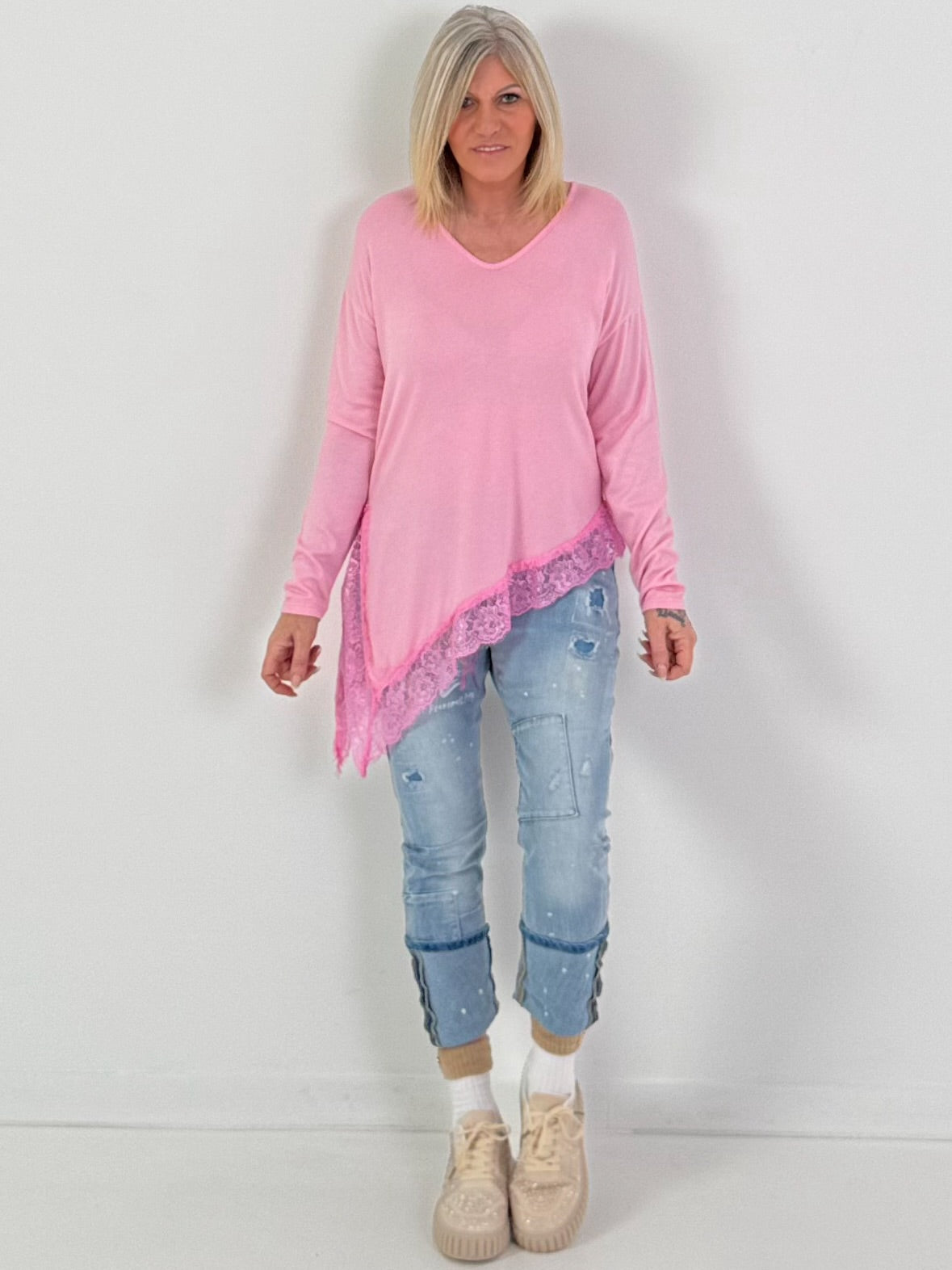 Feinstrick Pullover Modell "Velvet Ease" - rosa