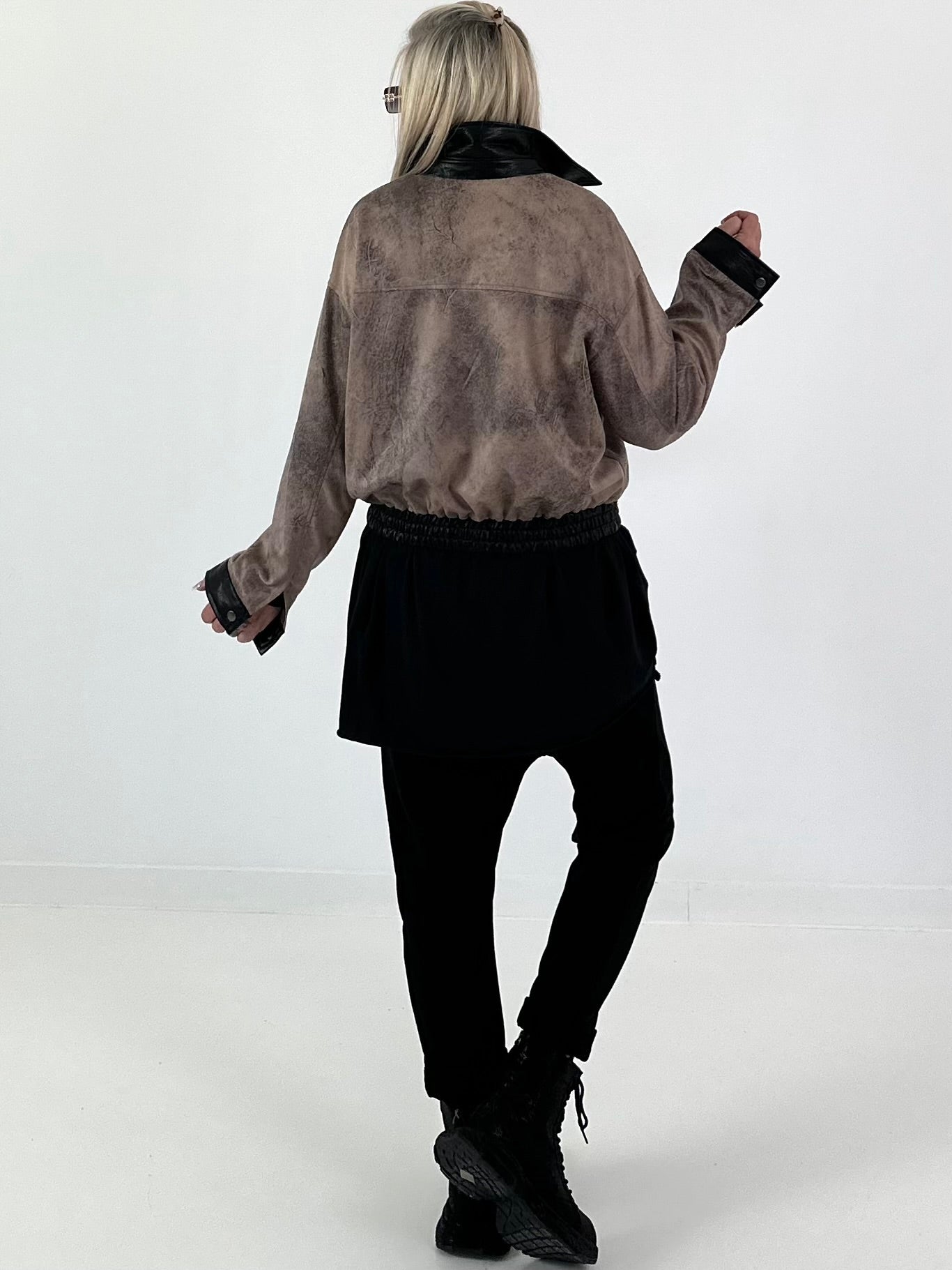 Vintage leather-look blouson jacket - taupe