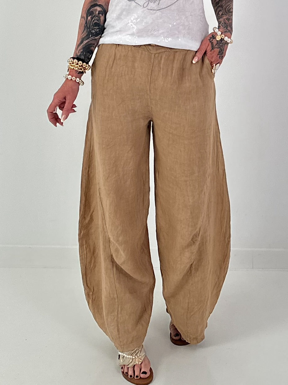 Balloon Linen Trousers - camel