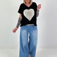 T-Shirt with Rhinestone Heart - black