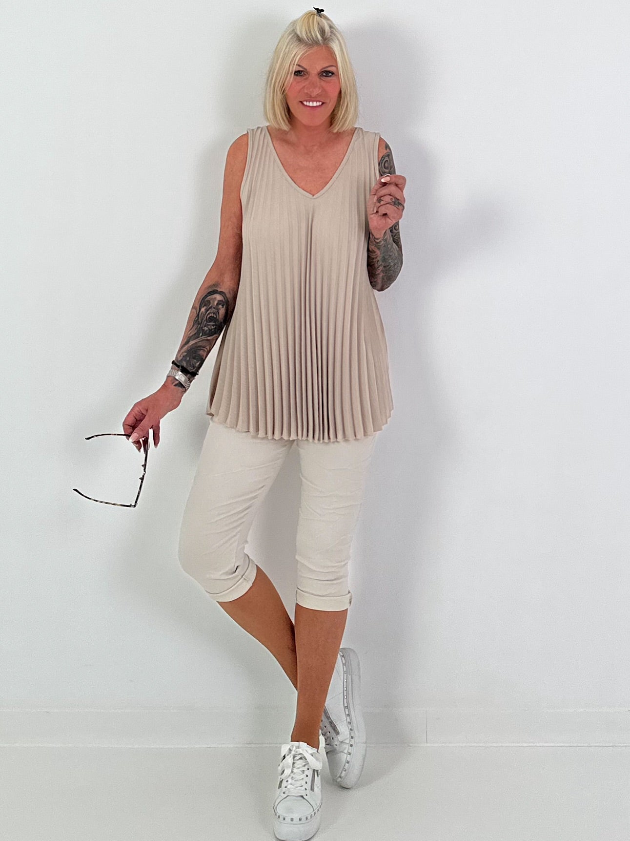 Capri Hose mit Bindeband - beige