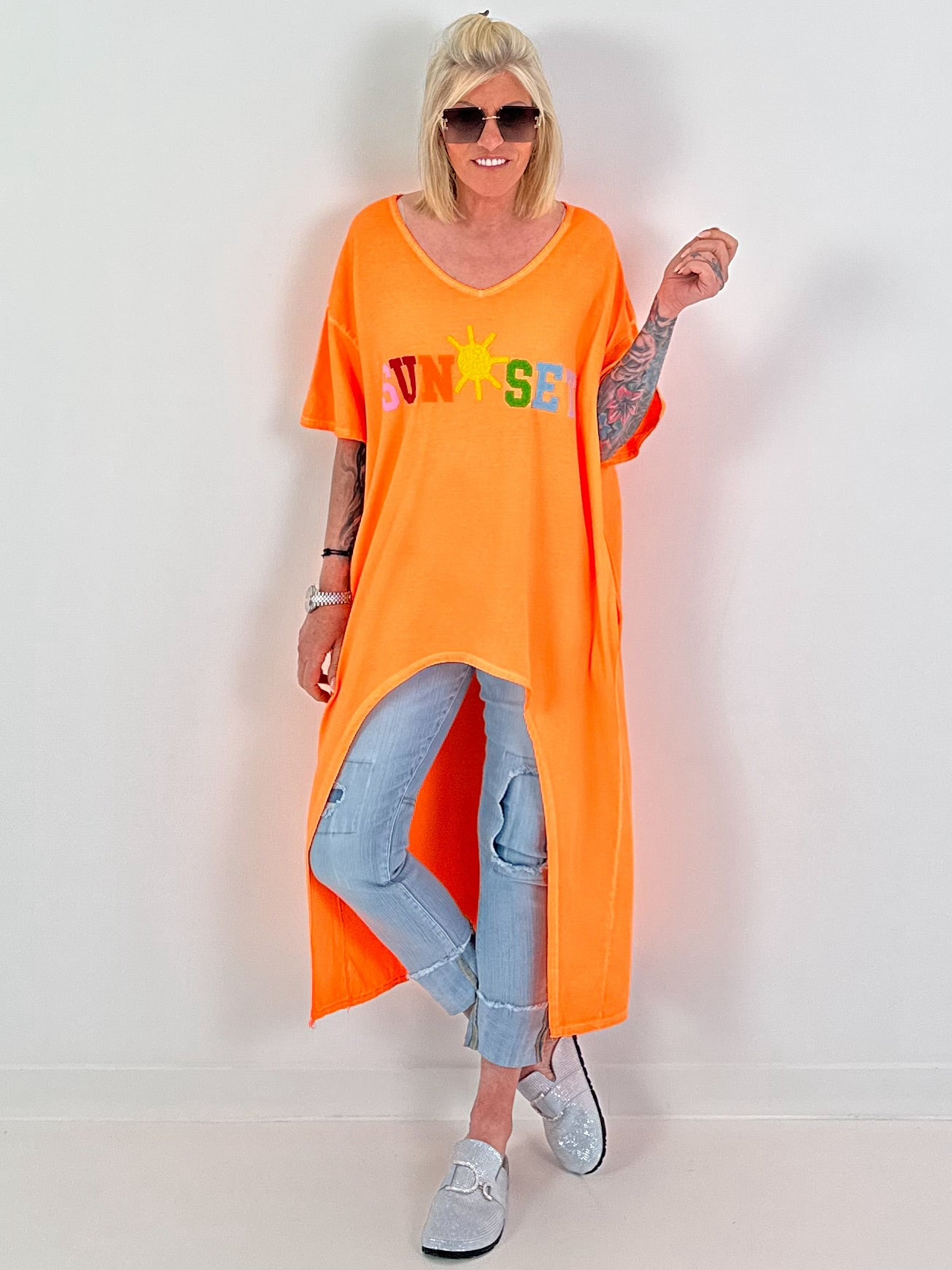 Oversized Long Shirt Sunset - neon orange