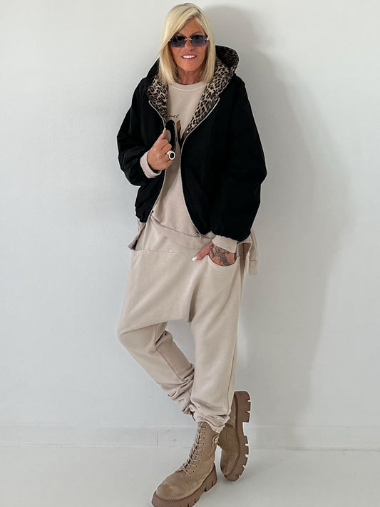 2 in 1 Jacke mit Leo-Print - schwarz