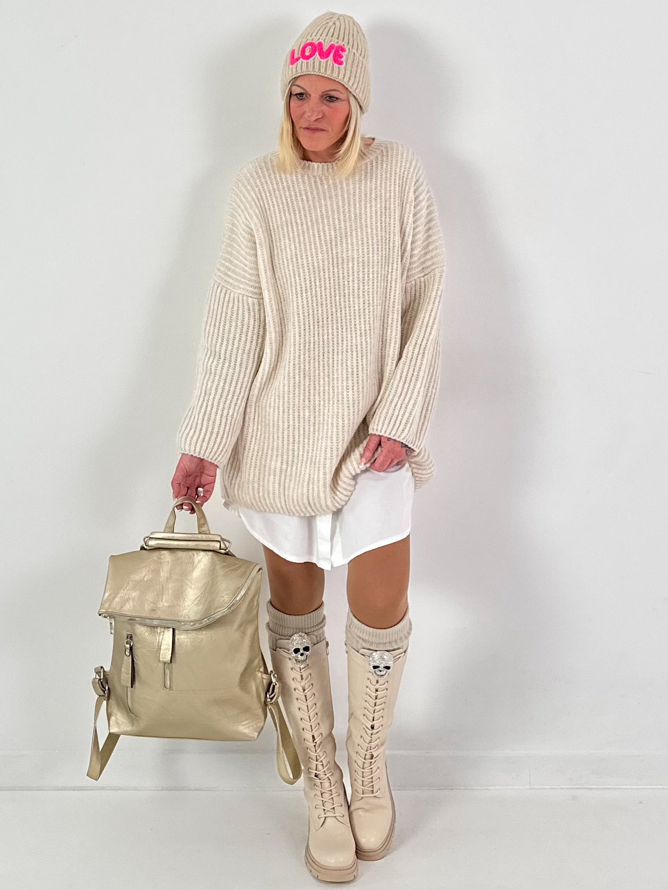 Leather-look backpack, model "City Fold" - gold