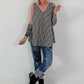 Plissee Long Top mit Grafik-Print - weiss-schwarz