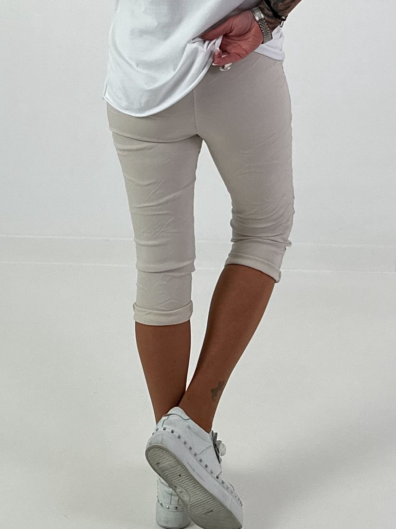 Capri Hose mit Bindeband - beige