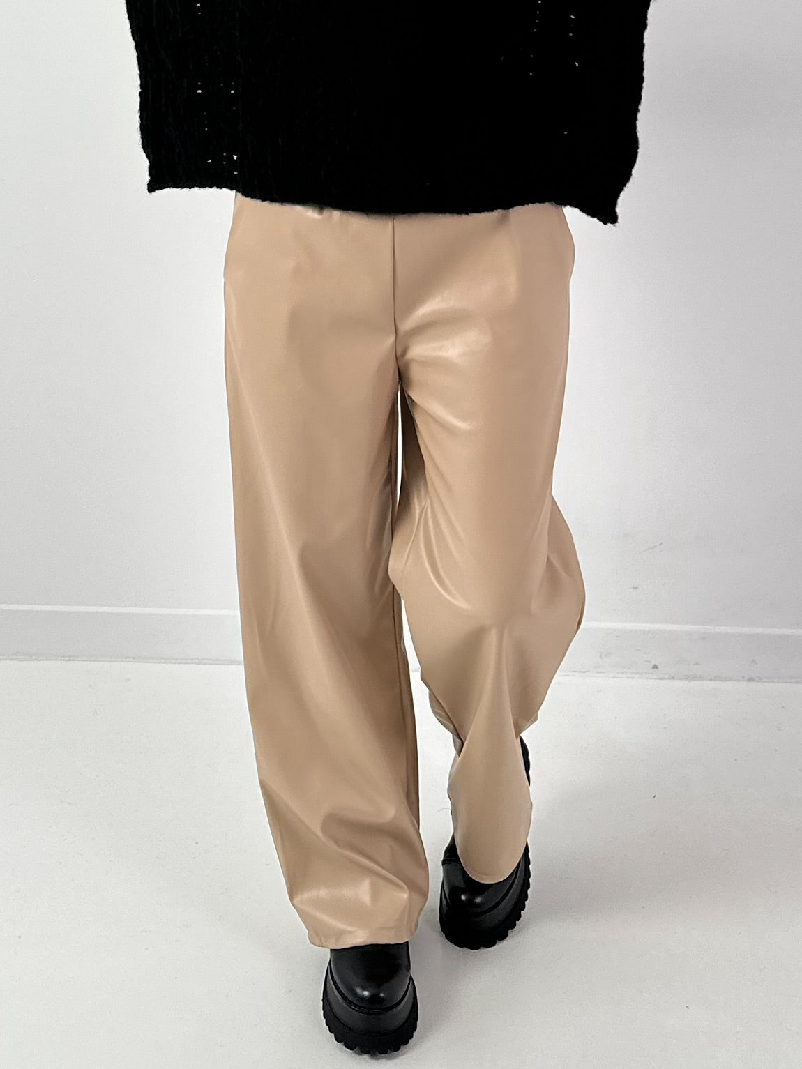 Leather-look trousers, model "Smooth Faux" - beige