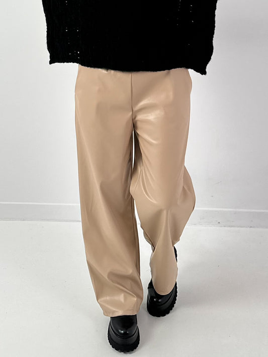 Leather-look trousers, model "Smooth Faux" - beige