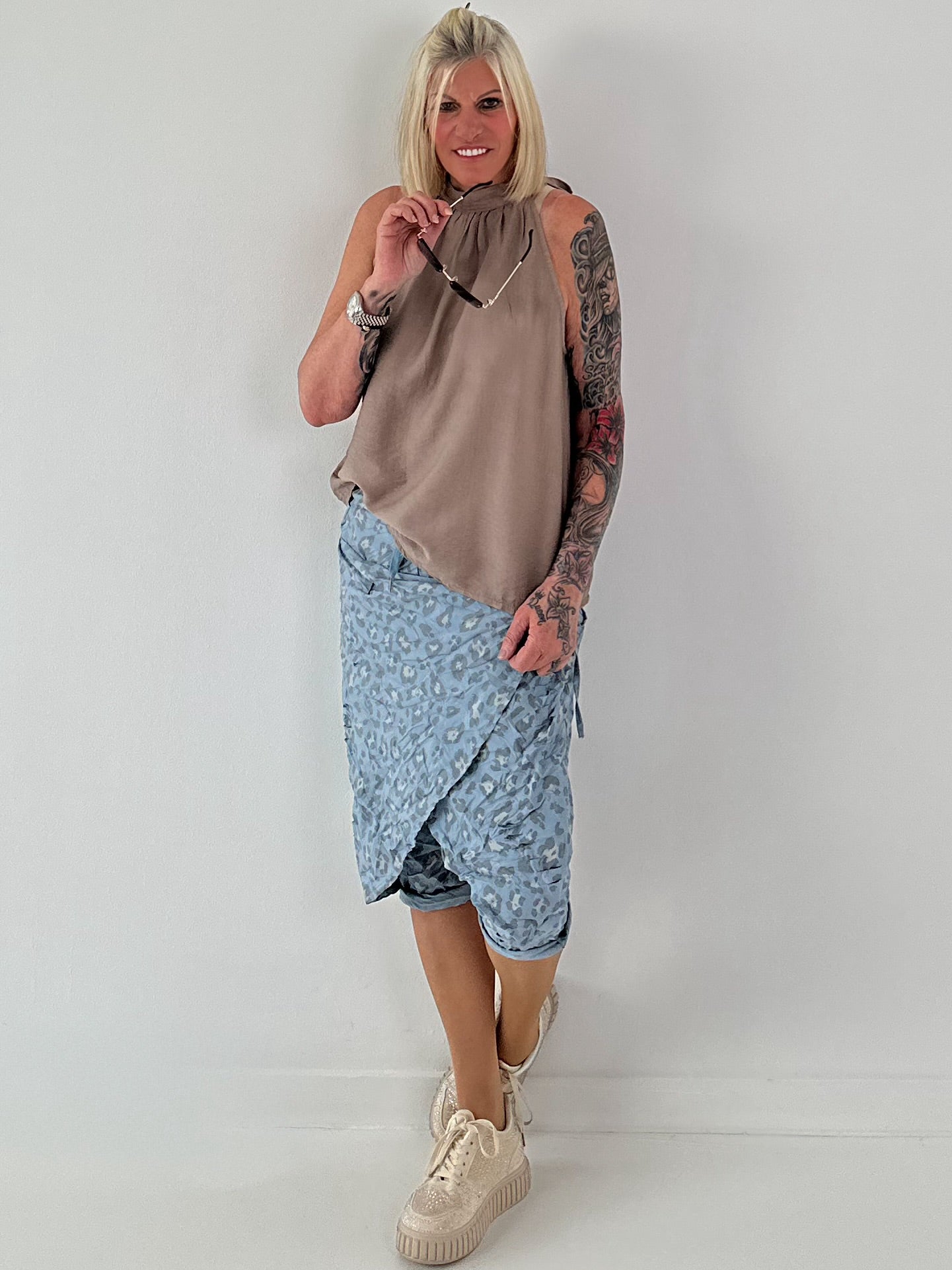 Stylische Hose mit Überwurf im Knit-Look - jeansblau