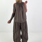 Striped top with ruffled collar - taupe-dark brown