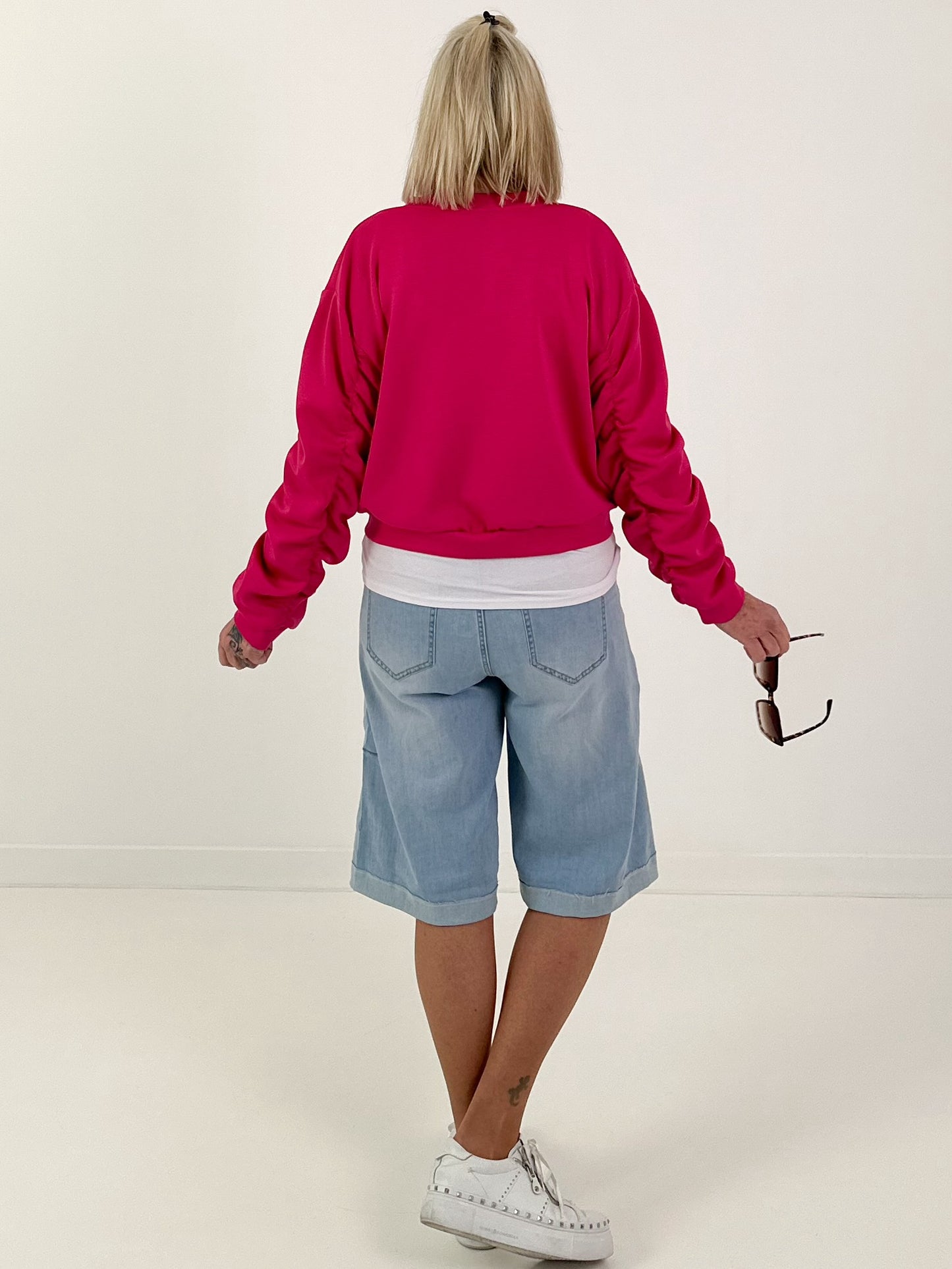 Bomberjacke mit gerafftem Arm - pink