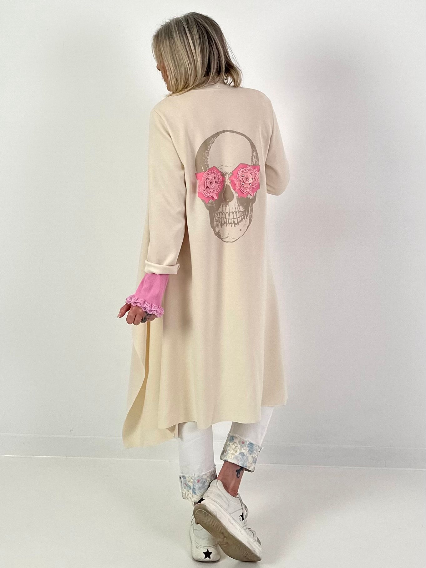 Trui met doodskopmotief - beige