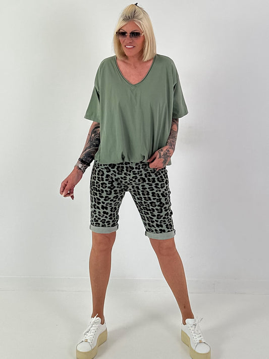 T-Shirt  mit gerafftem Saum - khaki
